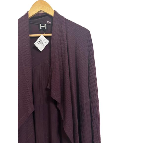 H by Bordeaux Mix Rib Cozy Waterfall Cardigan Small Rosewood Maroon NEW - Picture 3 of 6